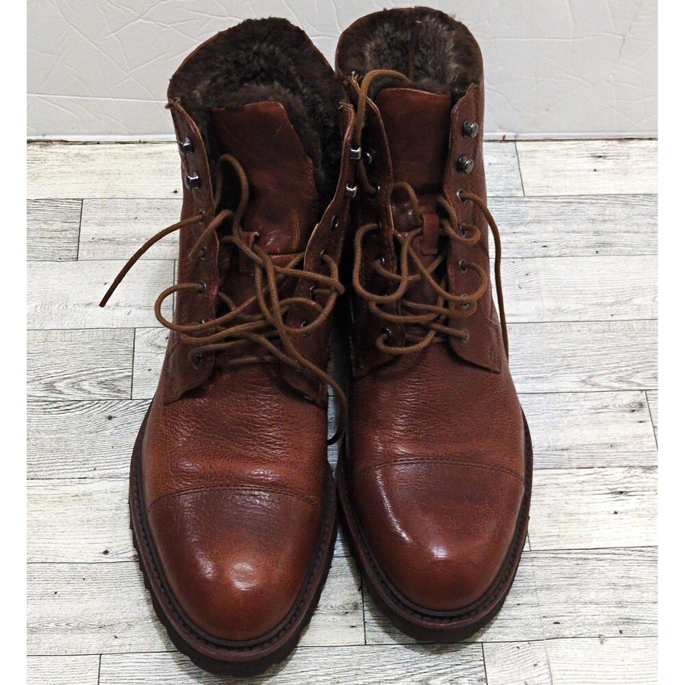 Johnston & Murphy Brown Leather Shearling Lined Lace-Up Ankle Boots US 9.5 M